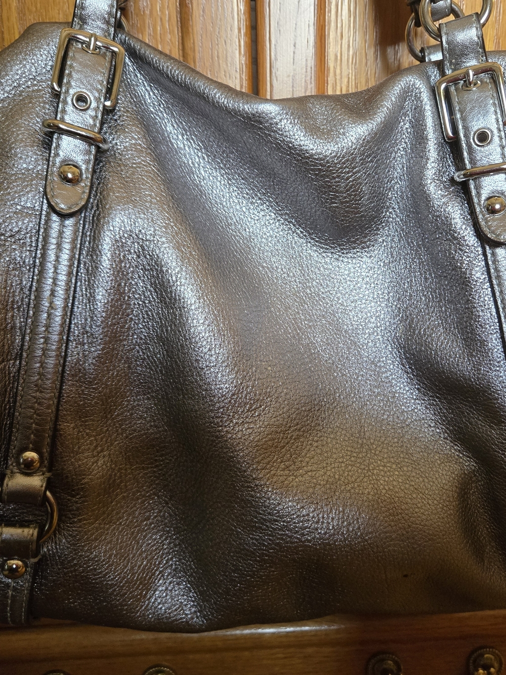 Coach Metallic Leather Shoulder Bag - Gunmetal - Picture 4 of 5
